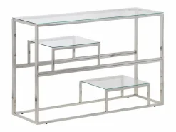 Clicnbuy Consola * Mesa consola acero inoxidable y vidrio templado Plateado