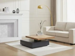 Mesa de centro - 1 cajón y tablero pivotante - MDF - Color: antracita y roble. KYRIA < Vente-unique Discount