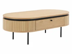 Mesa de centro con 2 cajones chapado en roble y metal - Natural claro y Negro - CARDIONA < Vente-unique Hot