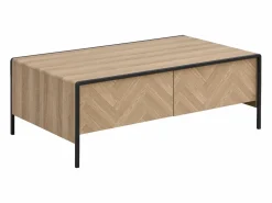 Mesa de centro con 2 cajones de MDF y acero - Natural claro y Negro - TUMACO < Vente-unique Best