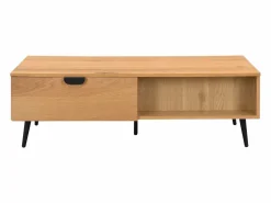 Mesa de centro con 2 cajones y 2 estantes chapado en roble y acero - Natural y Negro - SINOLO < Vente-unique New