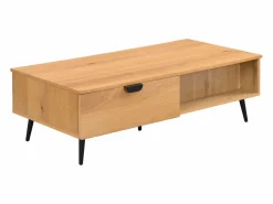 Mesa de centro con 2 cajones y 2 estantes chapado en roble y acero - Natural y Negro - SINOLO < Vente-unique New