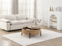 Mesa de centro con tablero giratorio en MDF y acero - Natural - YEMELIA < Vente-unique Online
