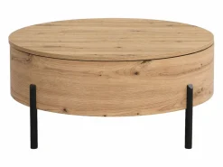 Mesa de centro con tablero giratorio en MDF y acero - Natural - YEMELIA < Vente-unique Online