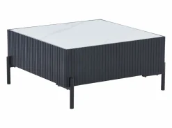 Mesa de centro de cerámica, MDF y metal - Negro y blanco - CYNDORA < Vente-unique New