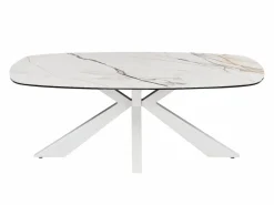 Mesa de centro de cristal templado, cerámica y metal - Efecto mármol - DERIYA < Maison Céphy Sale