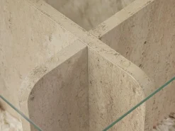 Mesa de centro de cristal templado - Efecto travertino beige y transparente - AZRA < Vente-unique Outlet
