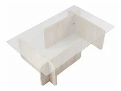 Mesa de centro de cristal templado - Efecto travertino beige y transparente - AZRA < Vente-unique Outlet