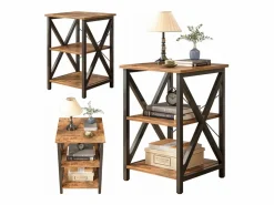 Mesa Auxiliar | MESA DE CENTRO INDUSTRIAL CUADRADA DE MADERA ESTANTE RETRO ARMARIOS LOFT