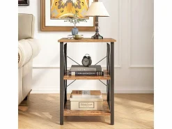 Mesa Auxiliar | MESA DE CENTRO INDUSTRIAL CUADRADA DE MADERA ESTANTE RETRO ARMARIOS LOFT