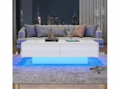 Mesa de centro moderna brillante con 2 cajones - 115 x 55 x 34 cm - LED - Tablero de partículas - < Merax Outlet