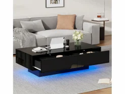 Mesa de centro moderna lacada de alto brillo con iluminación LED y 2 cajones - < Hauss Spole