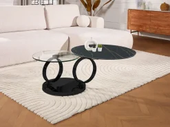 Mesa de centro modular de vidrio templado, cerámica y metal - Efecto mármol negro - JOLINE < Maison Céphy Sale