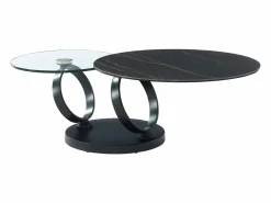 Mesa de centro modular de vidrio templado, cerámica y metal - Efecto mármol negro - JOLINE < Maison Céphy Sale