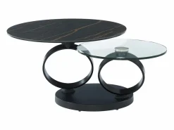 Mesa de centro modular de vidrio templado, cerámica y metal - Efecto mármol negro - JOLINE < Maison Céphy Sale