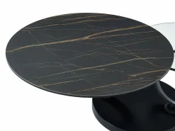 Mesa de centro modular de vidrio templado, cerámica y metal - Efecto mármol negro - JOLINE < Maison Céphy Sale