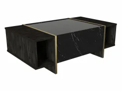 Mesa de centro - 1 puerta y 2 estantes - Efecto mármol negro y dorado - CADEBA < Vente-unique Hot