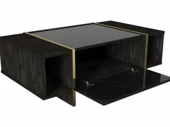 Mesa de centro - 1 puerta y 2 estantes - Efecto mármol negro y dorado - CADEBA < Vente-unique Hot