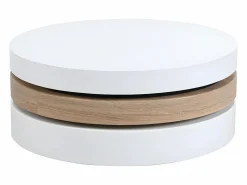 Mesa de centro redonda y pivotante - 3 tableros - MDF - Color: blanco y roble. JANITA < Vente-unique Clearance