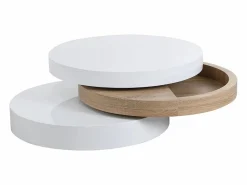 Mesa de centro redonda y pivotante - 3 tableros - MDF - Color: blanco y roble. JANITA < Vente-unique Clearance