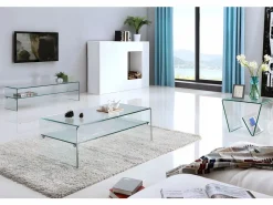 Mesa de centro STILEOS - Doble nivel - Cristal templado < Vente-unique Clearance
