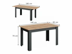 Vicco Mesa Extensible | Mesa de comedor antracita/roble dorado 180x80x76 repose