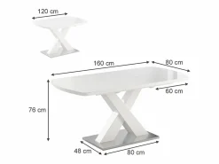 Vicco Mesa Extensible * Mesa de comedor 120x80x76 chinto Blanco
