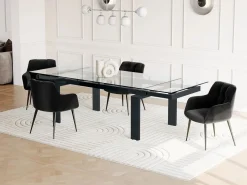 Vente-unique Mesa Extensible|Mesa De Comedor | Mesa de comedor extensible LUBANA - Cristal templado, metal - negro