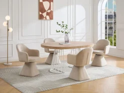 Vente-unique Mesa Extensible|Mesa De Comedor | Mesa de comedor extensible para 2 a 12 personas en MDF y acero - Natural claro y blanco - FIRELA