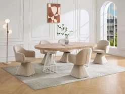 Vente-unique Mesa Extensible|Mesa De Comedor | Mesa de comedor extensible para 2 a 12 personas en MDF y acero - Natural claro y blanco - FIRELA