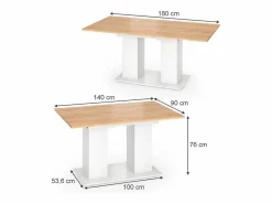 Vicco Mesa Extensible * Mesa de comedor roble blanco/dorado 180x90x76 dix Color natural oscuro
