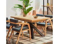 ADEC Mesa Extensible | Mesa de comedor Xena extensible forma rectangular roble Nordish/negro 76x140-180-220x90 cm