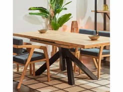 ADEC Mesa Extensible | Mesa de comedor Xena extensible forma rectangular roble Nordish/negro 76x140-180-220x90 cm
