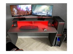 Cambia tus muebles Mesa Gaming * Mesa de escritorio gaming de 86x150x47 cm en color con almacenaje y luces LED Touma Negro
