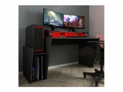 Cambia tus muebles Mesa Gaming * Mesa de escritorio gaming de 86x150x47 cm en color con almacenaje y luces LED Touma Negro