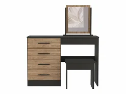 TuHome Tocador | Mesa de Maquillaje con Espejo Kaia y asiento incluido 126.7CM A X 100CM L X 42.5CM P Wengue / Miel