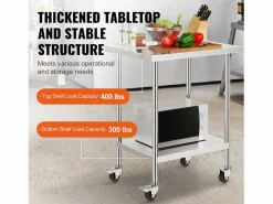 Mesa de Trabajo SucceBuy Mesa de Trabajo de Acero Inoxidable de 60.96 x 76.2 cm con 4 Ruedas < Online