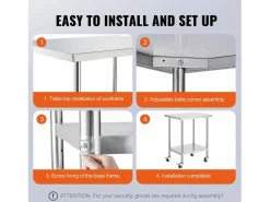 Mesa de Trabajo SucceBuy Mesa de Trabajo de Acero Inoxidable de 60.96 x 76.2 cm con 4 Ruedas < Online