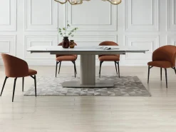 Vente-unique Mesa Extensible|Mesa De Comedor | Mesa extensible de cerámica y metal -efecto mármol blanco - CARIOULA de MORABITO