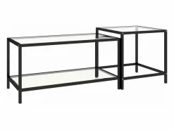 Clicnbuy Mesa Auxiliar * Mesita de centro 2 piezas vidrio templado Transparente