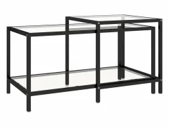 Clicnbuy Mesa Auxiliar * Mesita de centro 2 piezas vidrio templado Transparente