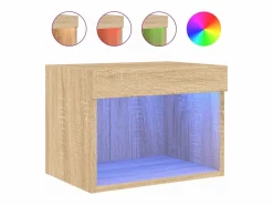 Clicnbuy Mesita De Noche | Mesita de noche de pared con luces LED roble Sonoma