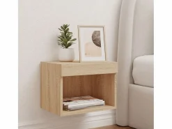 Clicnbuy Mesita De Noche | Mesita de noche de pared con luces LED roble Sonoma