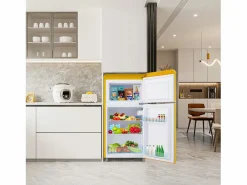 Mini nevera retro, 72 L en total, 21 L en congelador, 51 L en frigorífico, Clase energética E, LED, Diseño retro, (45 x 44 x 91 cm) < Discount