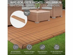 ML-DESIGN Terraza * Perfil angular de wpc marrón claro esquina derecha 38x2x7,5 cm borde de remate para baldosas con sistema clic aspecto madera para terraza Marru00f3n