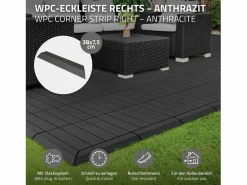 ML-DESIGN Terraza | Perfil angular de wpc antracita esquina derecha 38x2x7,5 cm borde de remate para baldosas con sistema clic aspecto madera para terraza