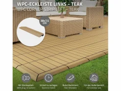 ML-DESIGN Terraza * Perfil angular de wpc marrón teca esquina izquierda 38x2x7,5 cm borde de remate para baldosas con sistema clic aspecto madera para terraza Marru00f3n