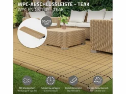 ML-DESIGN Terraza * Perfil recto de wpc marrón teca 38x2x7,5 cm borde de remate para baldosas con sistema de clic aspecto madera para terraza, piscina o patio Marru00f3n