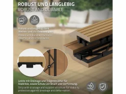 ML-DESIGN Terraza * Perfil recto de wpc marrón teca 38x2x7,5 cm borde de remate para baldosas con sistema de clic aspecto madera para terraza, piscina o patio Marru00f3n