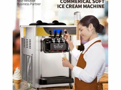 Máquina de Helado Blando SucceBuy, 22-30 L/H, 2200 W, Máquina de Helado Italiano Comercial Tolva 2x6 L < Sale